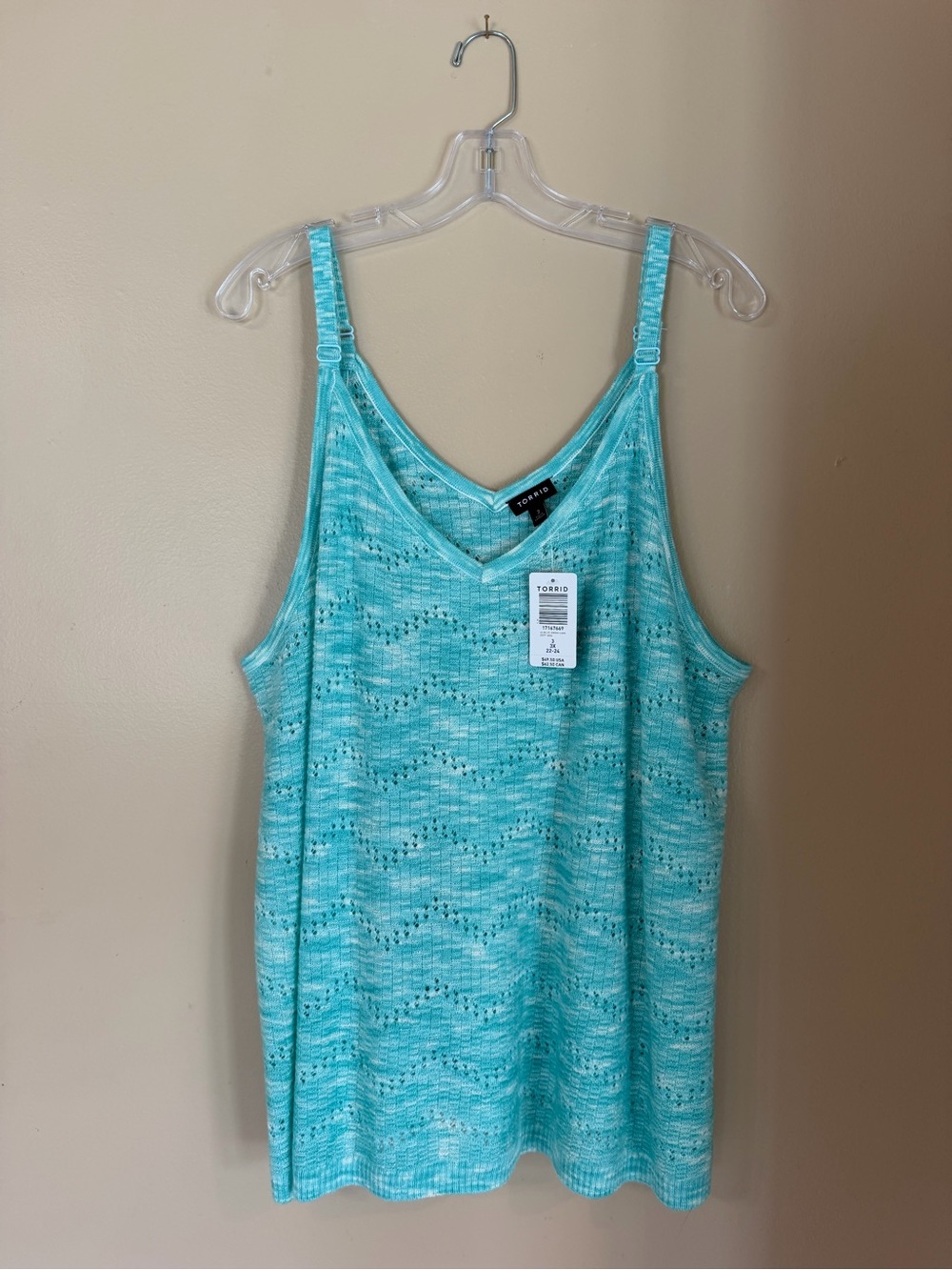 Torrid - Sz 3X Aqua Blue Pointelle Knit Swing Cami Tank Top NWT